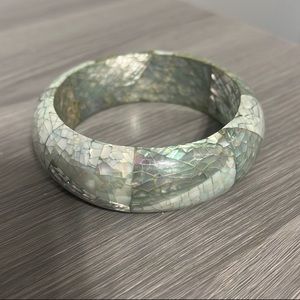 Vintage Iridescent Seashell Bangle Bracelet, Plastic